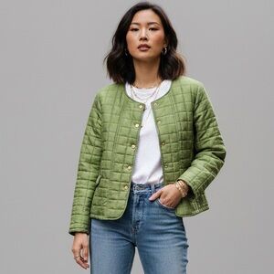 Vintage Green Silk Quilted Cropped Light Jacket - Medium, 100% Silk!